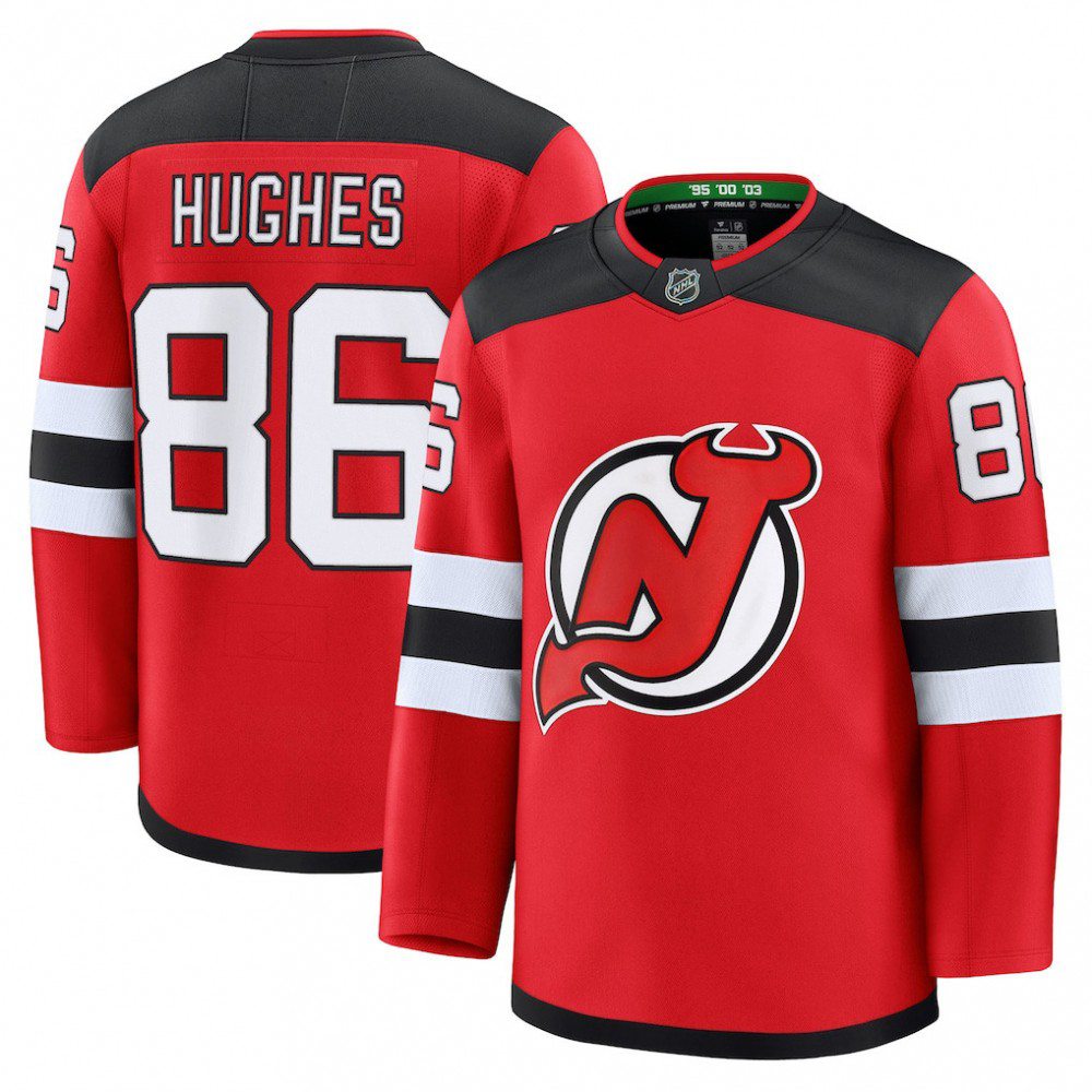 Jack Hughes New Jersey Devils Jack Hughes Red Home Premium Jersey-Pro Kit Vault | Brand New 26/27 Sports Jerseys